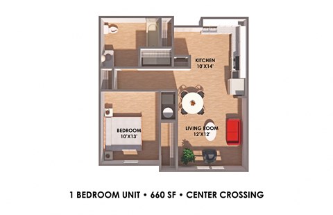 Floor plan for 1 bed, 1 bath, 900 sqft